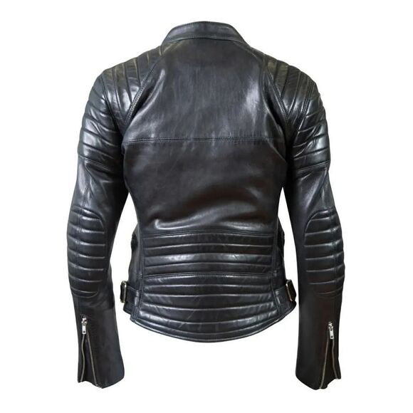 NWT Blk Dnm Padded Elbows Lambskin Leather Black Biker Jacket  Size XS - Picture 5 of 11